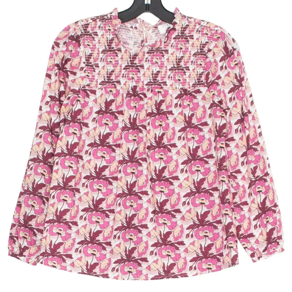 J Crew Womens Top Liberty Fabric Floral Smocked Long Sleeve Pink Size XS EO
